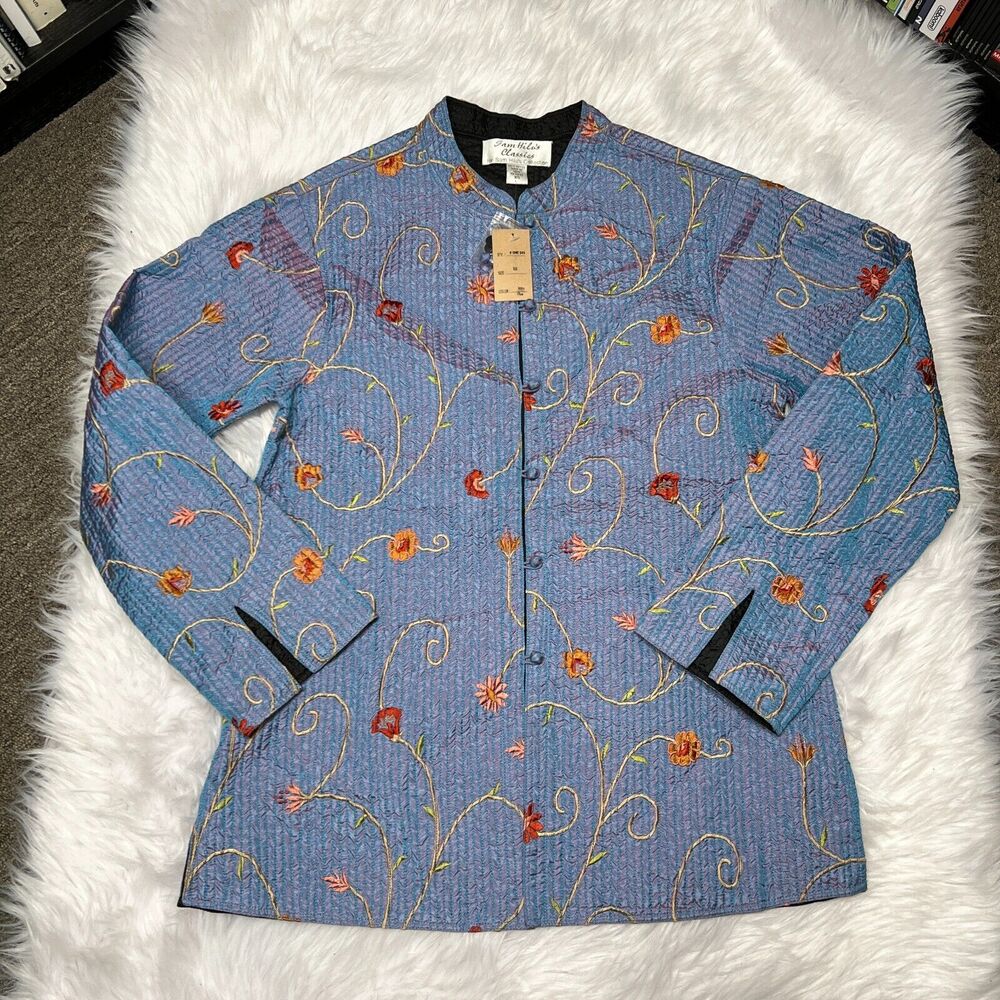 SAM HILU'S CLASSICS REVERSIBLE QUILTED JACKET FLORAL BLUE / BLACK EMBROIDERED